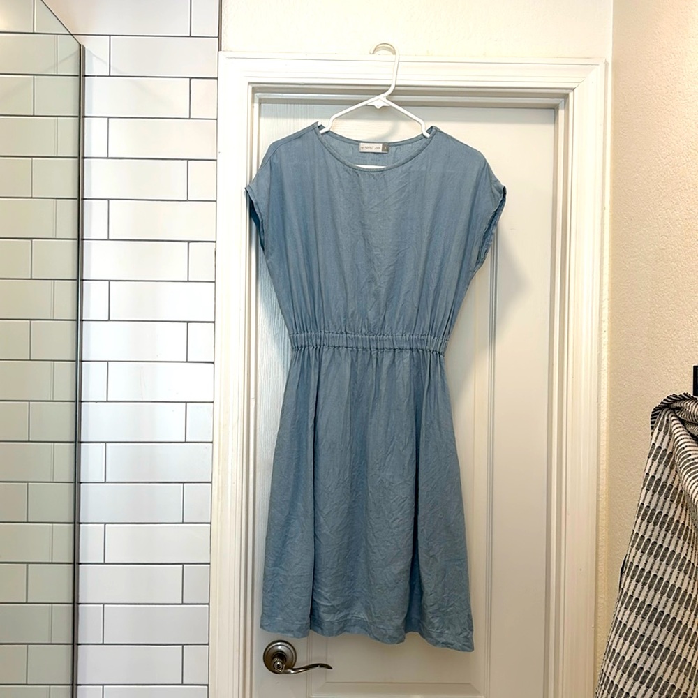 notPERFECTLINEN 100% Linen Dress Light Blue Elastic Waist Sz Small